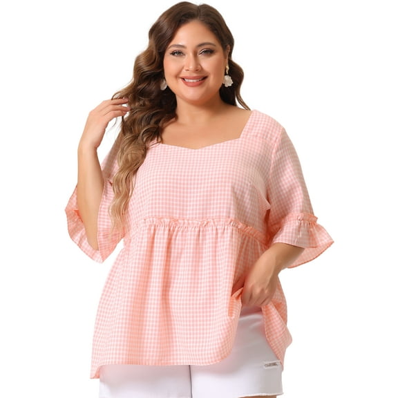 DARING DIVA Women's Plus Short Sleeve Sweetheart Neck Peplum Top 4X Pink