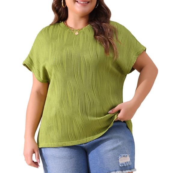 DARING DIVA Women's Plus Short Sleeve Textured Top 4X Grass Green