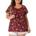 thumbnail image 1 of DARING DIVA Women's Plus Short Sleeve Tie Neck Floral Casual Blouse 3X Burgundy, 1 of 6