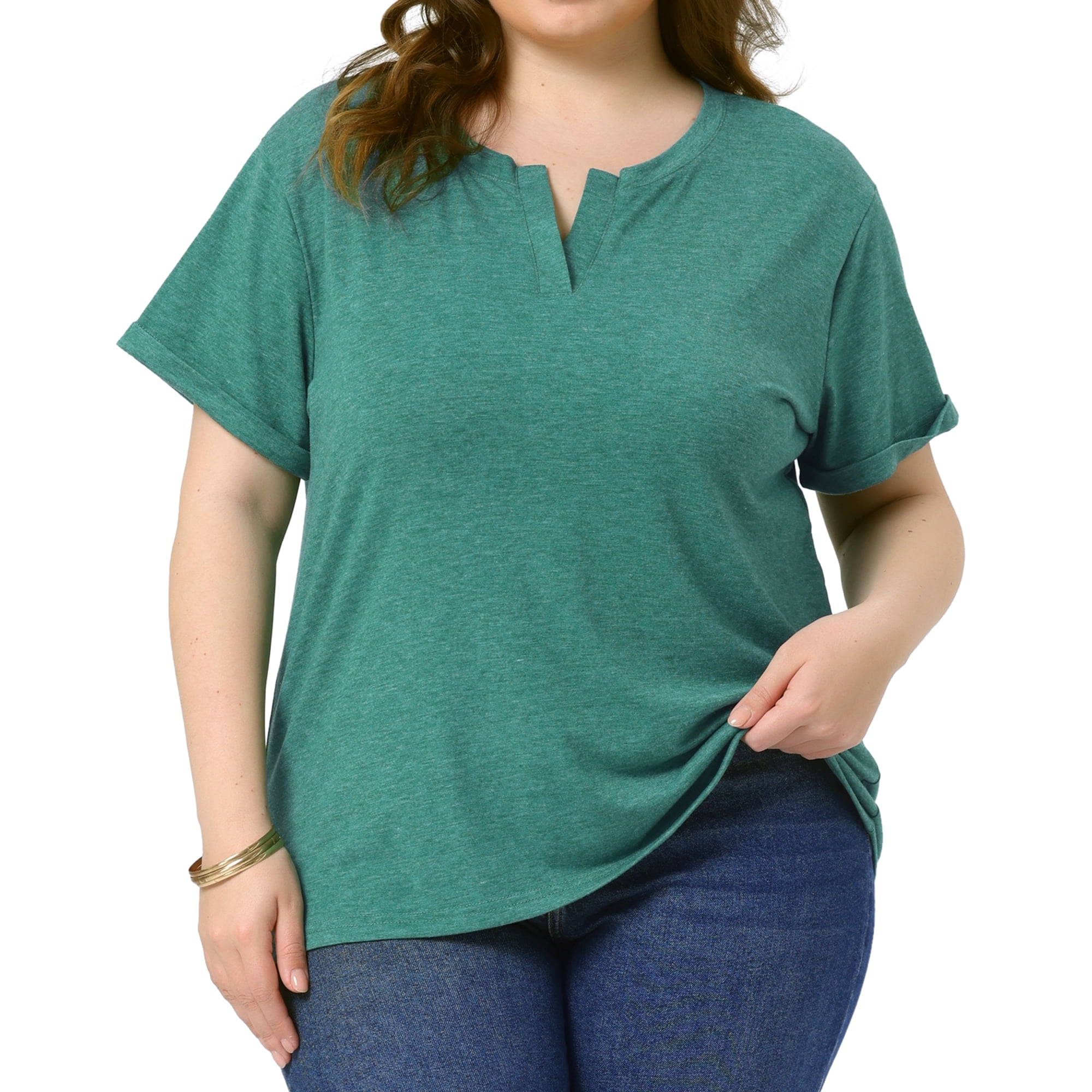 DARING DIVA Women's Plus Short Sleeve V Neck Summer Tees Green 2X