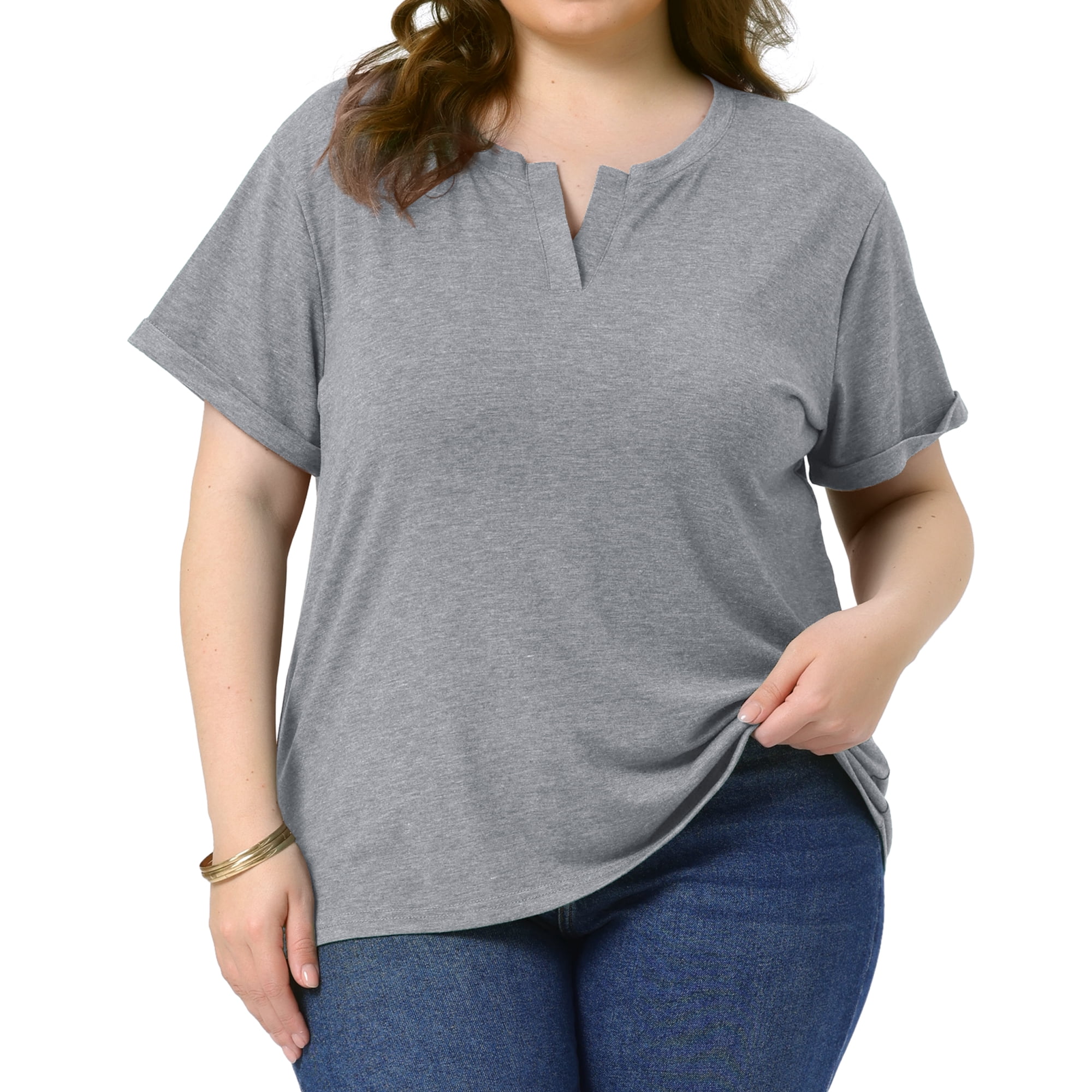 DARING DIVA Women's Plus Short Sleeve V Neck Summer Tees Gray 3X
