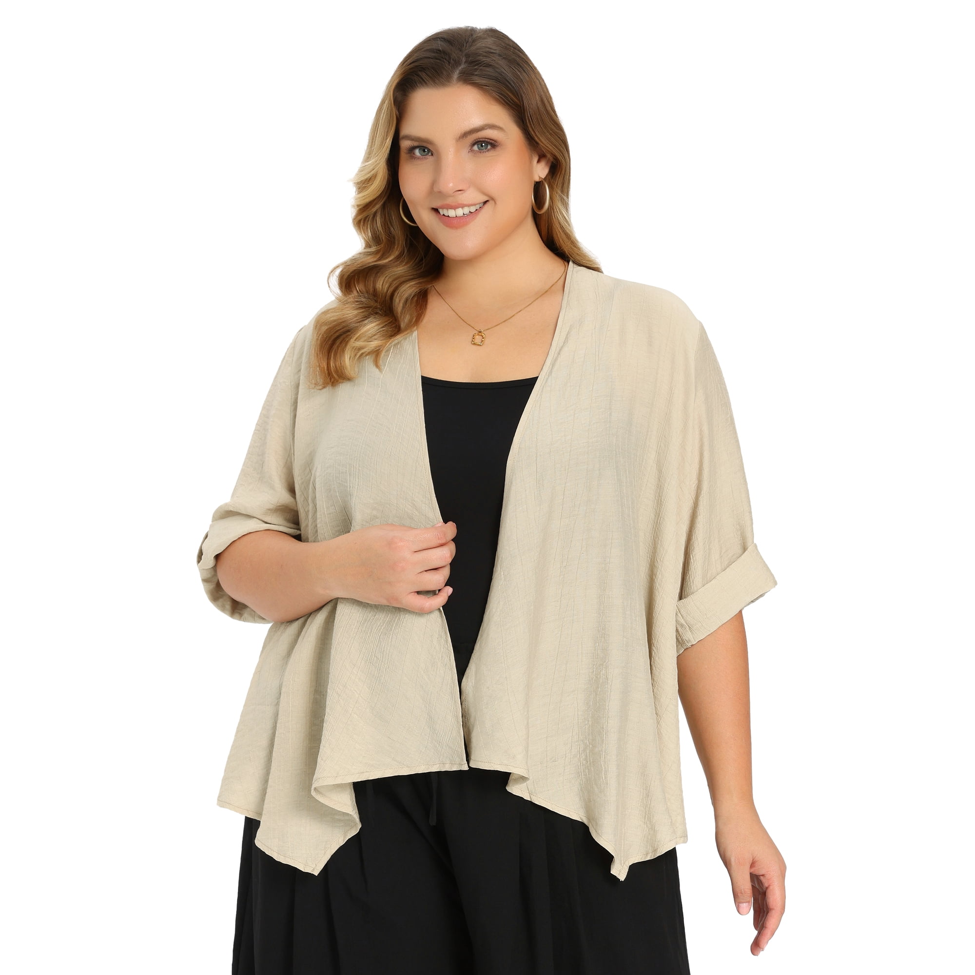 DARING DIVA Women's Plus Shrug 3/4 Sleeve Open Front Cardigans 2X Apricot