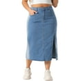 thumbnail image 1 of DARING DIVA Women's Plus Side Slit Button with Pocket Jean Denim Skirts 2X Light Blue, 1 of 6