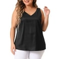 thumbnail image 1 of DARING DIVA Women's Plus Silk Satin Tank Top V Neck Cami Blouse 1X Black, 1 of 6