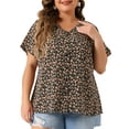 thumbnail image 1 of DARING DIVA Women's Plus Single Breasted Short Sleeve Floral Tops 2X Black, 1 of 6