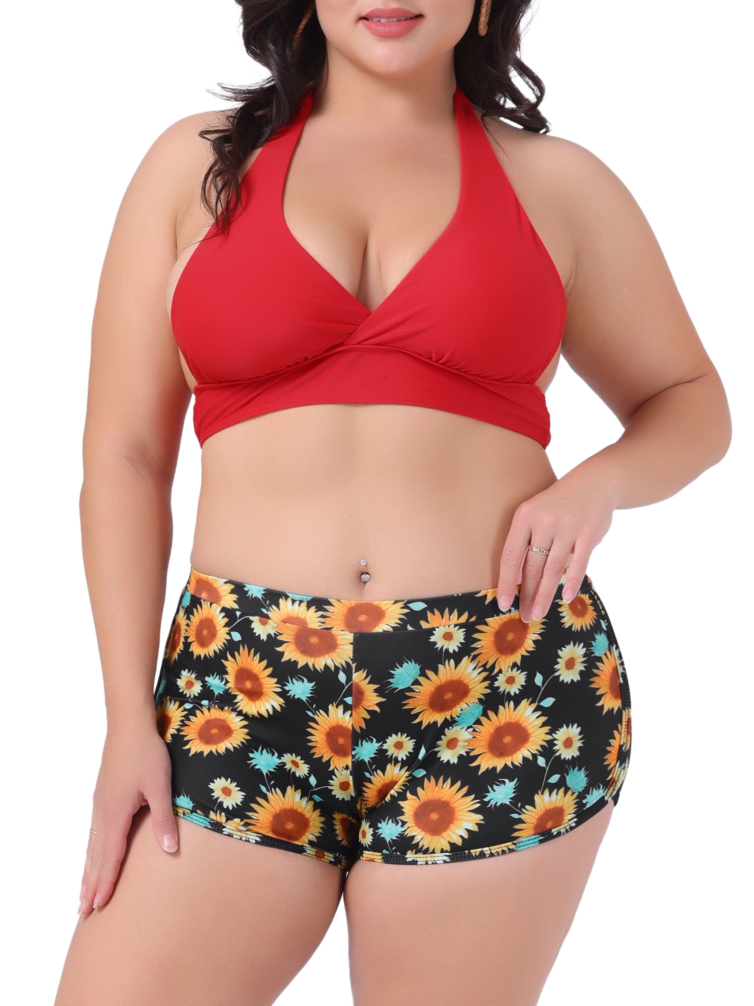 DARING DIVA Women's Plus Size 2 Pcs Swimsuits Halter Bathing Suit Sets 4X Red