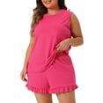 thumbnail image 1 of DARING DIVA Women's Plus Size 2-Piece Ruffle Knit Sleeveless Pajamas Set 1X Hot Pink, 1 of 6