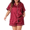 thumbnail image 1 of DARING DIVA Women's Plus Size 2-Piece Satin Button Down Pajamas Set 2X Burgundy, 1 of 6
