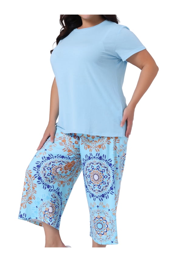 Women's Plus Size 2-piece Short Sleeve Pajamas Set 1X Blue
