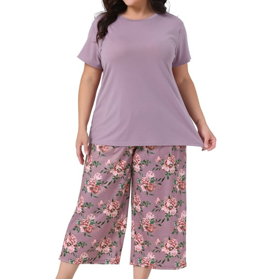 DARING DIVA Women's Plus Size 2-piece Short Sleeve Pajamas Set 1X Purple