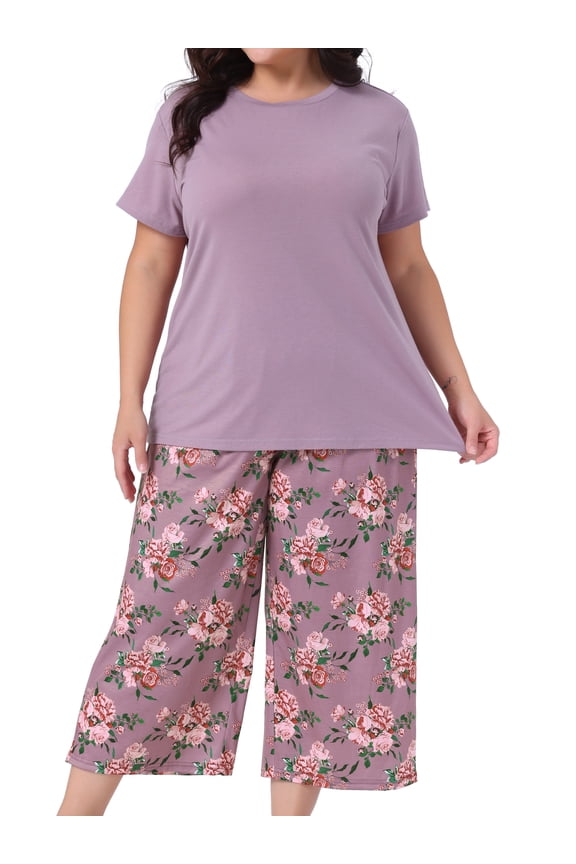 Women's Plus Size 2-piece Short Sleeve Pajamas Set 1X Purple