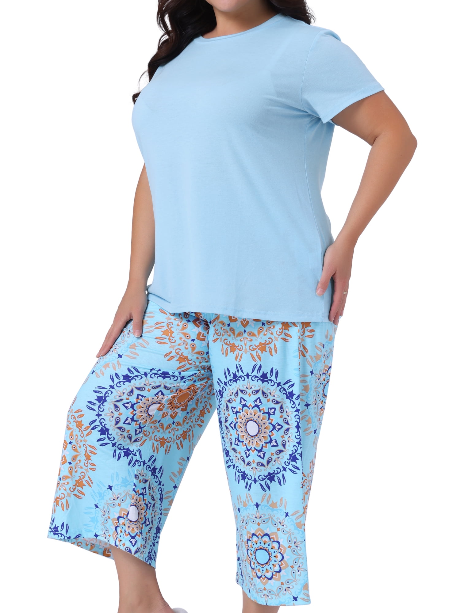 DARING DIVA Women's Plus Size 2-piece Short Sleeve Pajamas Set 2X Blue