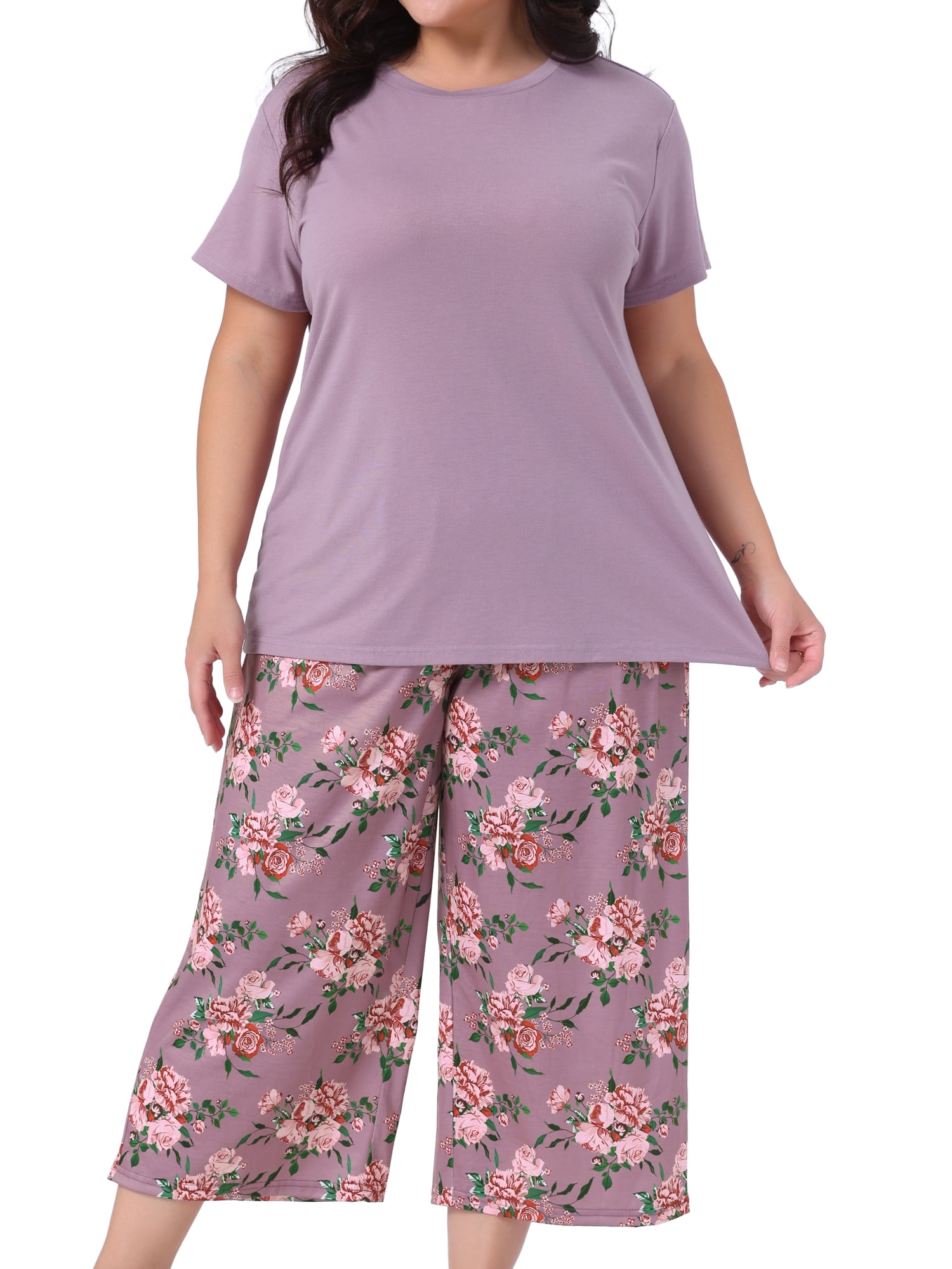 DARING DIVA Women's Plus Size 2-piece Short Sleeve Pajamas Set 2X Purple