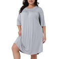 thumbnail image 1 of DARING DIVA Women's Plus Size 3/4 Sleeve Lace Crew Neck Comfy Nightgown 1X Light Gray, 1 of 6