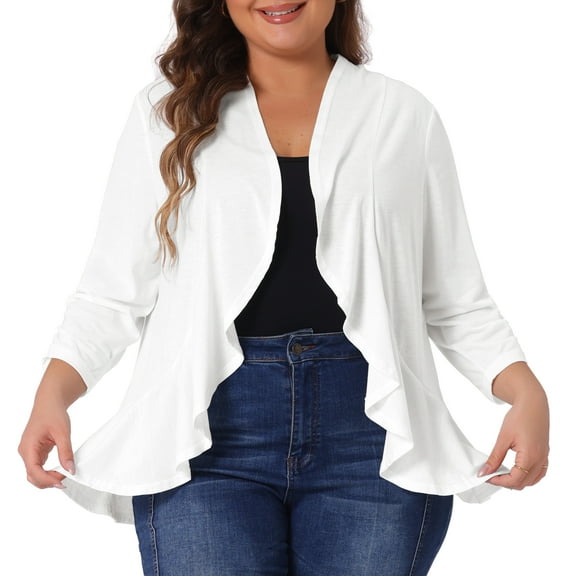 DARING DIVA Women's Plus Size 3/4 Sleeve Open Front Cropped Cardigan 1X White