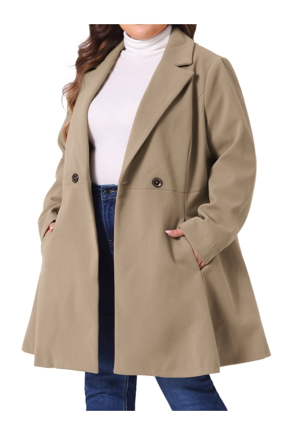 Women's Plus Size A Line Notched Lapel Double Breasted Coat 4X Khaki