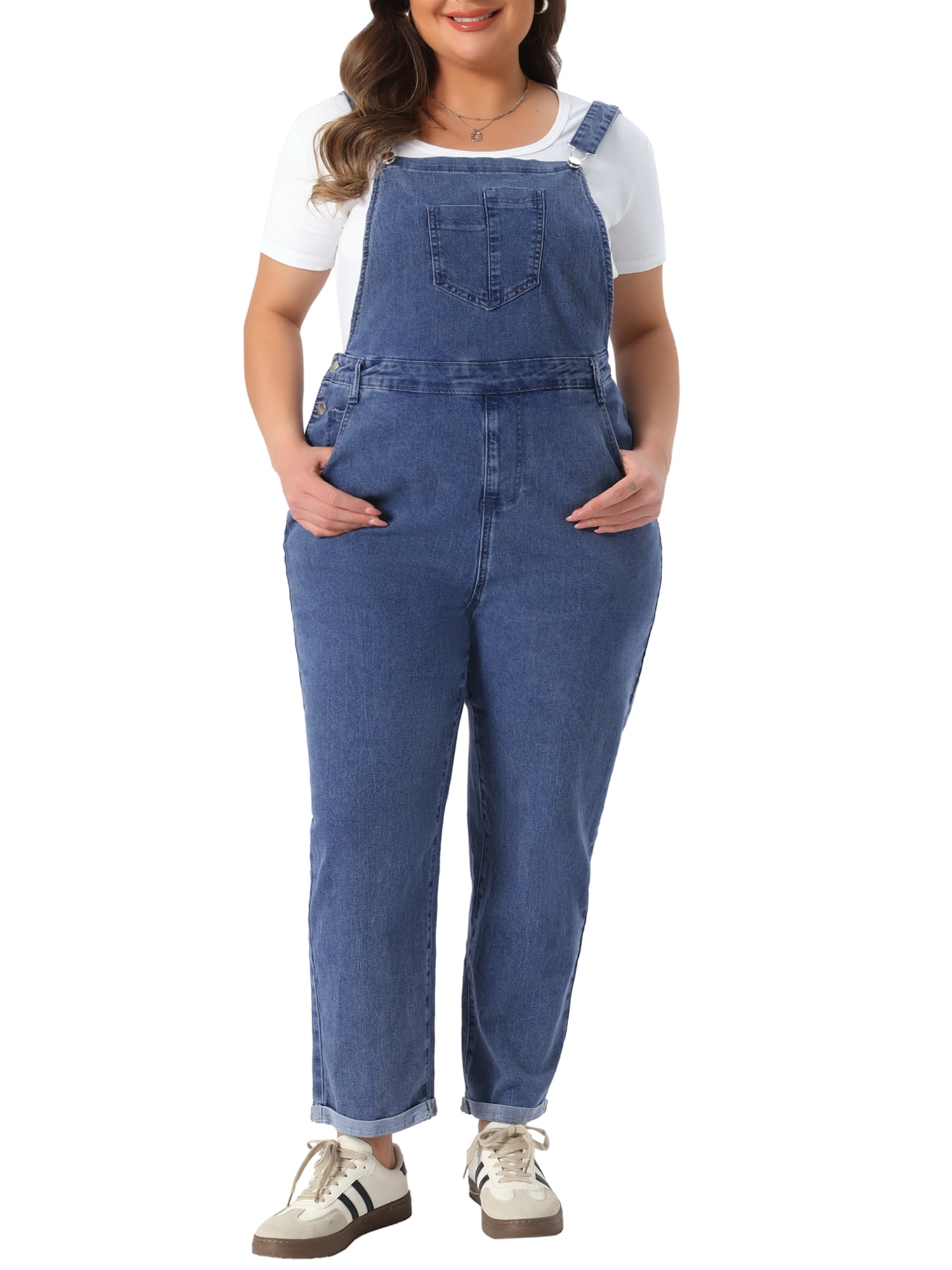 DARING DIVA Women's Plus Size Adjustable Bib Overalls Jeans Pants 2X Grey Blue