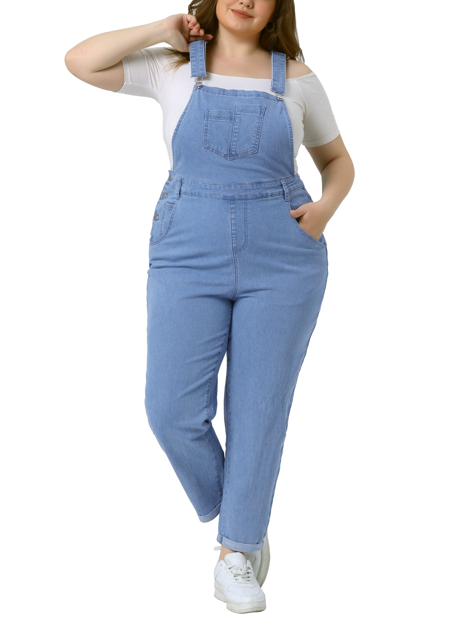 DARING DIVA Women's Plus Size Adjustable Bib Overalls Jeans Pants 2X Light Blue