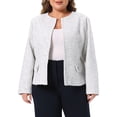 thumbnail image 1 of DARING DIVA Women's Plus Size Blazer Collarless Long Sleeve Open Front Jacket 1X Beige, 1 of 6