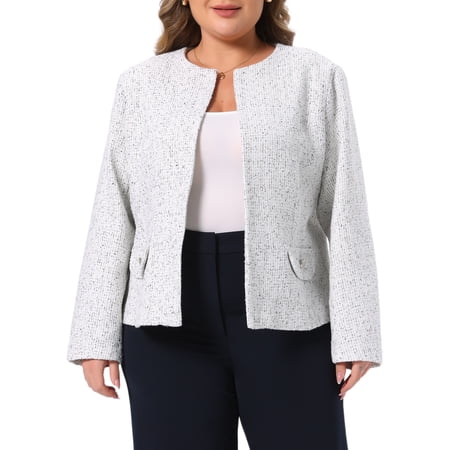 DARING DIVA Women's Plus Size Blazer Collarless Long Sleeve Open Front Jacket 2X Beige