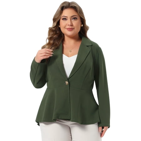 DARING DIVA Women's Plus Size Blazer Notch Panel Business Casual Suit Jacket 1X Army Green