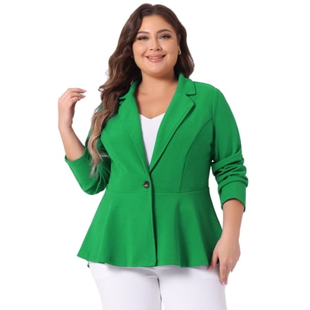 DARING DIVA Women's Plus Size Blazer Notch Panel Business Casual Suit Jacket 1X Green