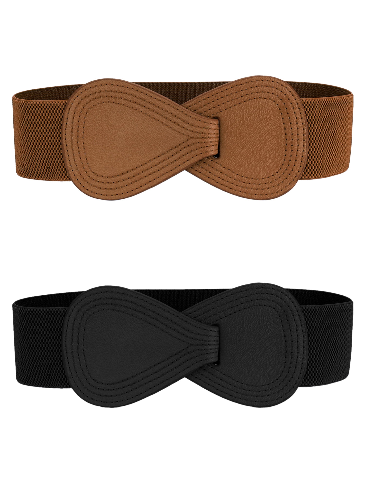 DARING DIVA Women's Plus Size Buckle Waist Belt 2 Pcs 33.5"x2.36" Black & Coffee