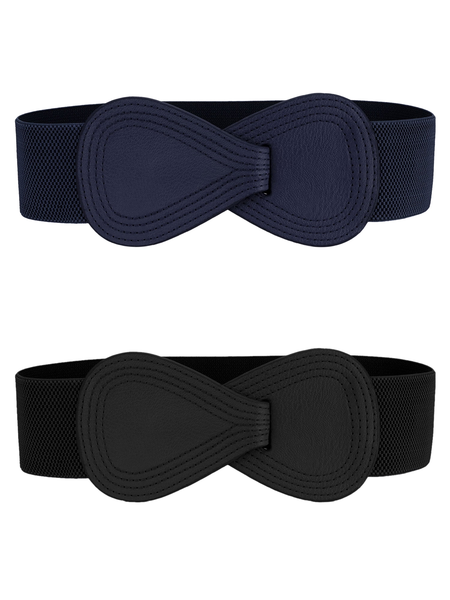 DARING DIVA Women's Plus Size Buckle Waist Belt 2 Pcs 33.5"x2.36" Black & Dark Blue