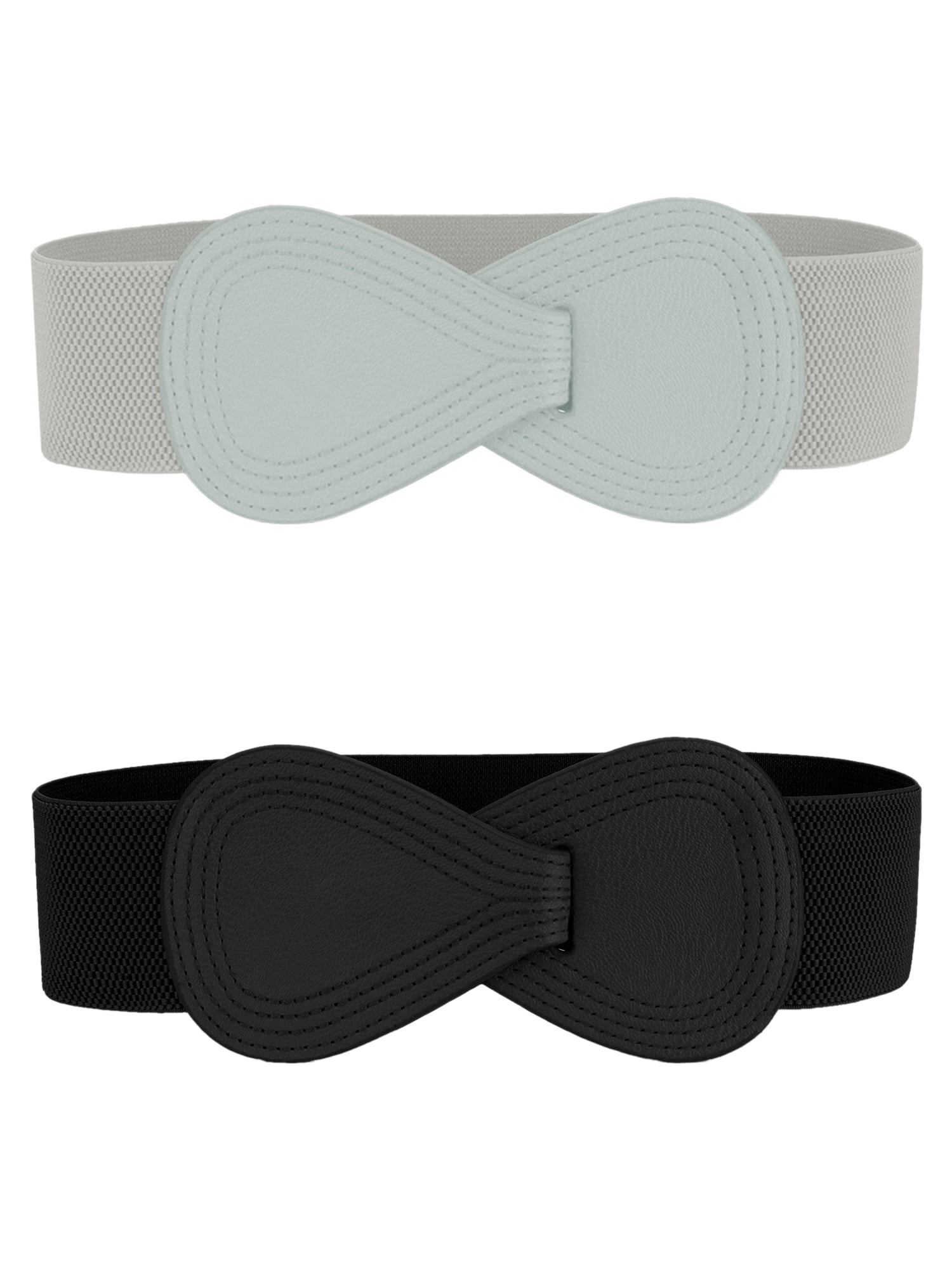DARING DIVA Women's Plus Size Buckle Waist Belt 2 Pcs 33.5"x2.36" Black & Gray