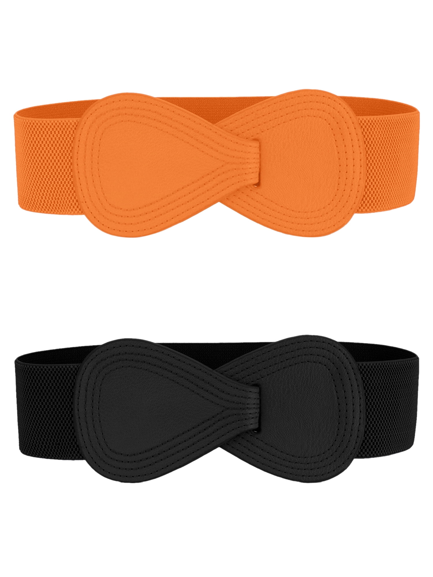 DARING DIVA Women's Plus Size Buckle Waist Belt 2 Pcs 33.5"x2.36" Black & Orange