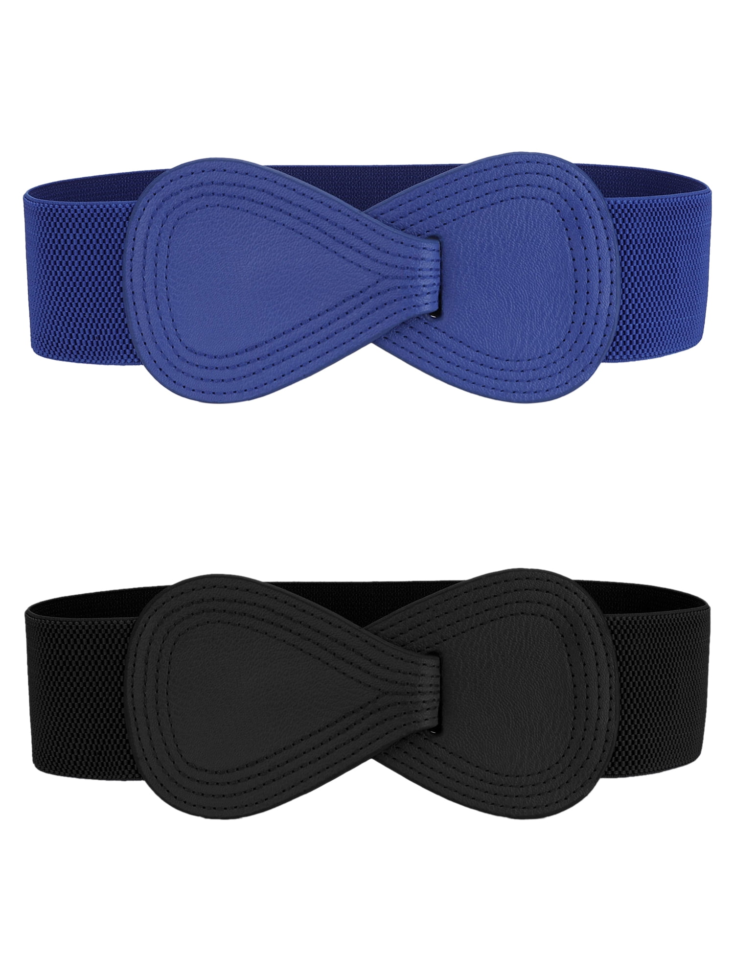 DARING DIVA Women's Plus Size Buckle Waist Belt 2 Pcs 39.4"x2.36" Black & Blue