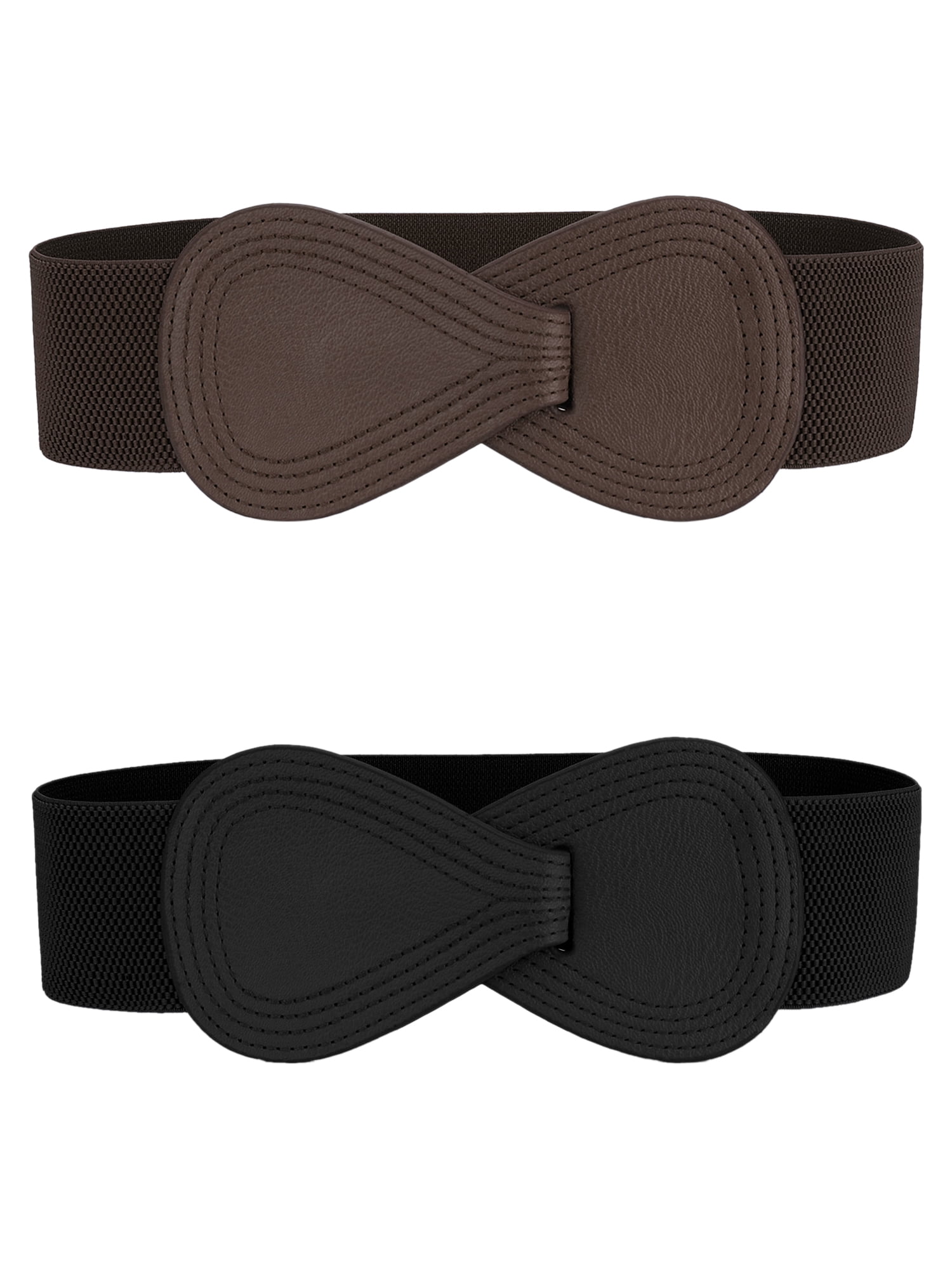 DARING DIVA Women's Plus Size Buckle Waist Belt 2 Pcs 39.4"x2.36" Black & Brown