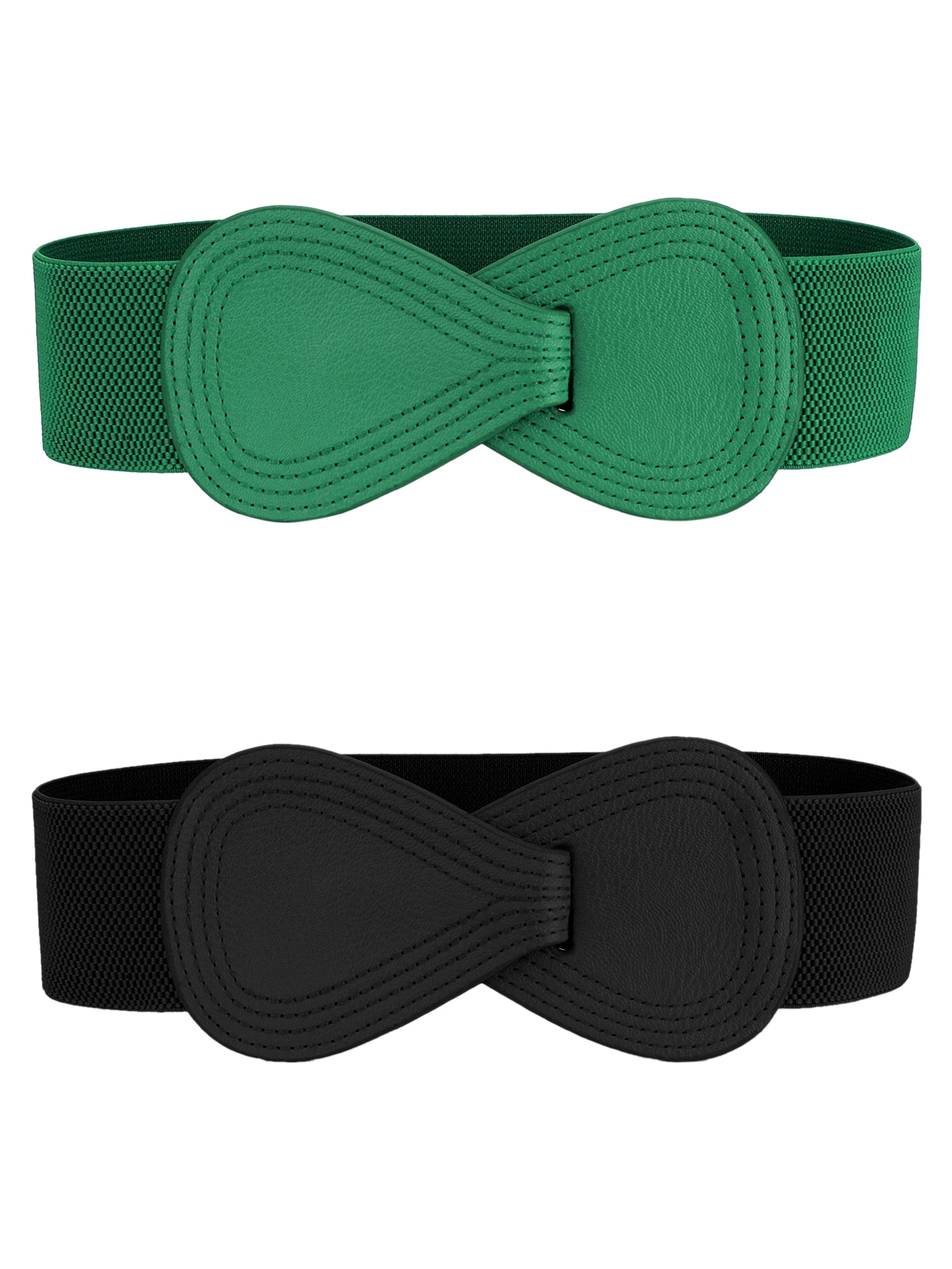 DARING DIVA Women's Plus Size Buckle Waist Belt 2 Pcs 39.4"x2.36" Black & Green