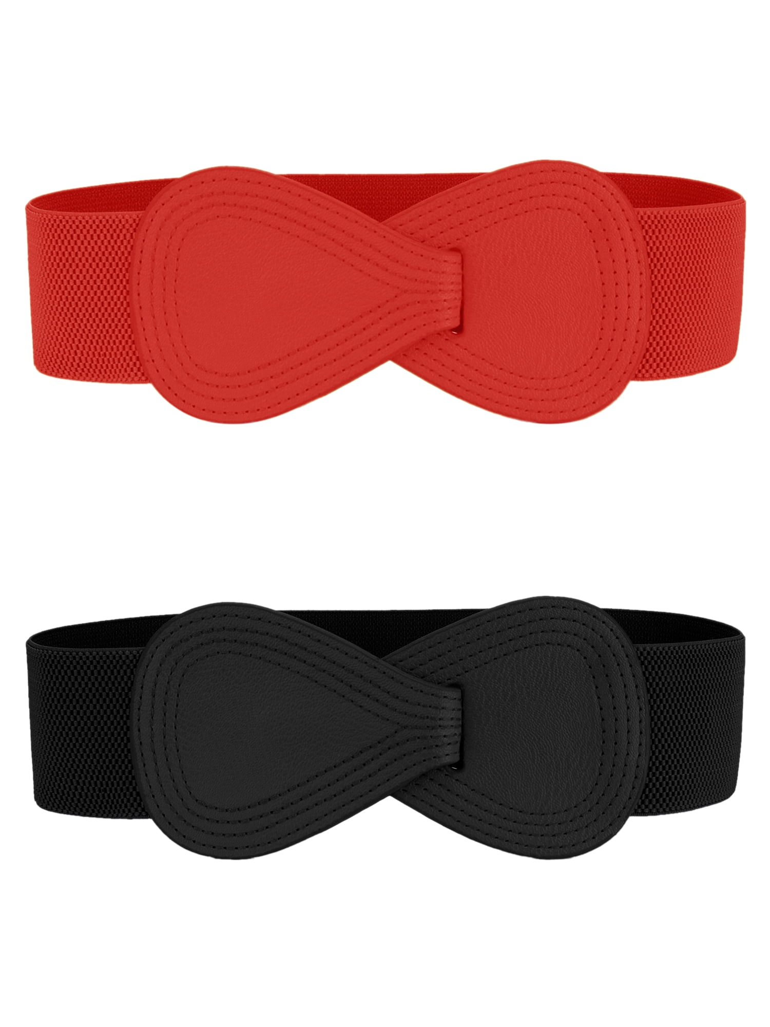 DARING DIVA Women's Plus Size Buckle Waist Belt 2 Pcs 39.4"x2.36" Black & Red