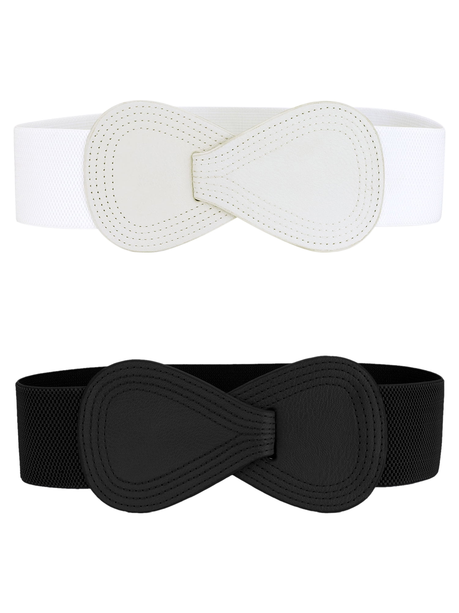 DARING DIVA Women's Plus Size Buckle Waist Belt 2 Pcs 39.4"x2.36" Black & White