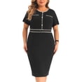 thumbnail image 1 of DARING DIVA Women's Plus Size Button Crew Neck Bodycon Pencil Dress 4X Black, 1 of 6