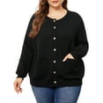 thumbnail image 1 of DARING DIVA Women's Plus Size Button Down Crew Neck Cardigan Sweater 3X Black, 1 of 6