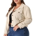 thumbnail image 1 of DARING DIVA Women's Plus Size Button Down Long Sleeve Shacket Jacket 1X Apricot, 1 of 6