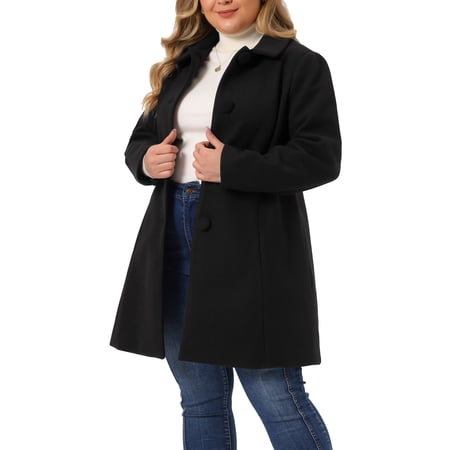 DARING DIVA Women's Plus Size Button Down Single Breasted Peacoat Long Coat 2X Black