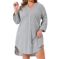 thumbnail image 1 of DARING DIVA Women's Plus Size Button Down V Neck 3/4 Sleeve Nightgown 1X Gray, 1 of 7