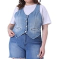 thumbnail image 1 of DARING DIVA Women's Plus Size Button Down V Neck Sleeveless Jean Waistcoat 6X Light Blue, 1 of 6