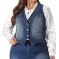 thumbnail image 1 of DARING DIVA Women's Plus Size Button Down Waistcoat Denim Vest 3X Dark Blue, 1 of 6