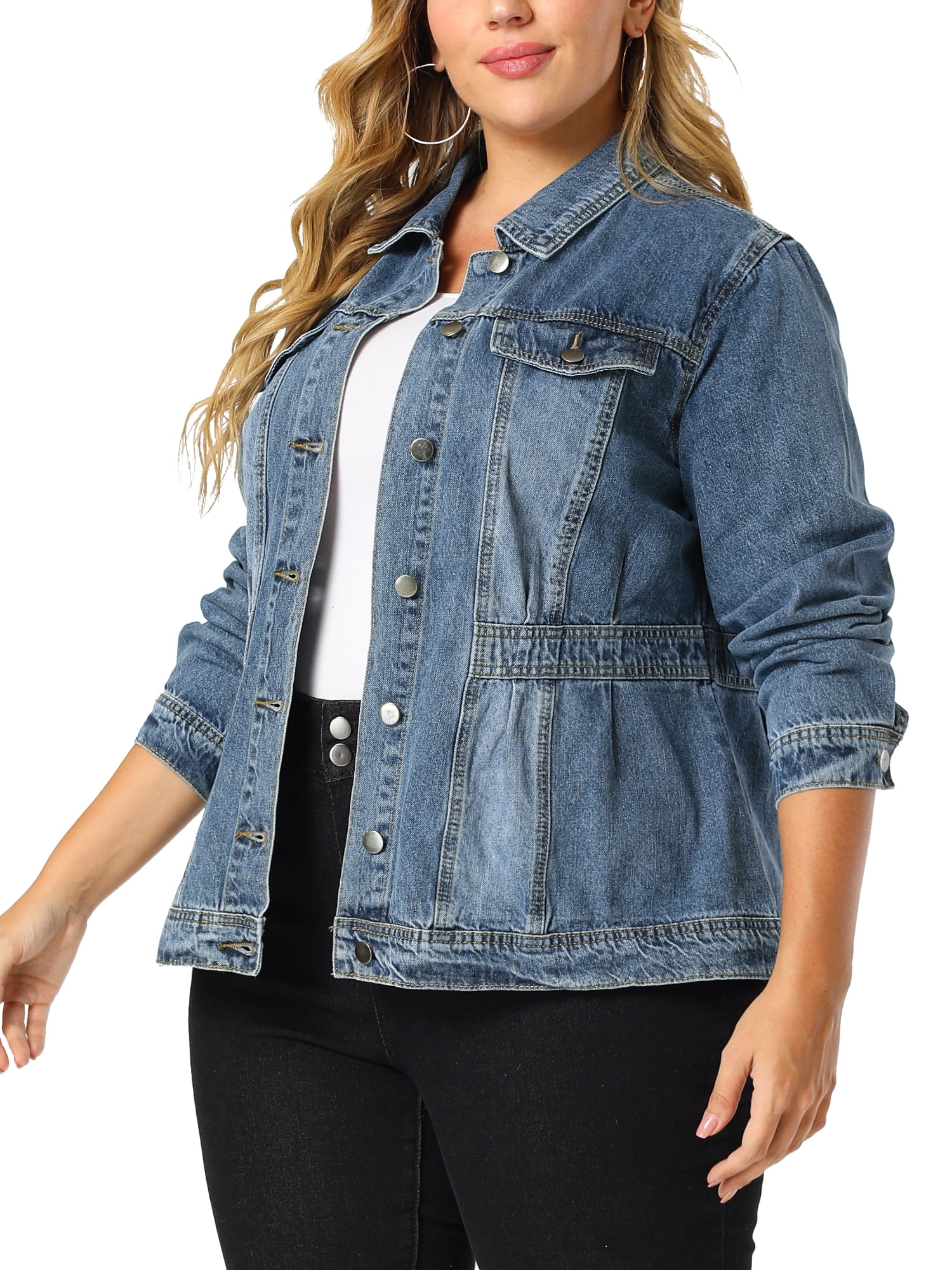 DARING DIVA Women's Plus Size Button Washed Front Loose Jean Jacket 6X Blue