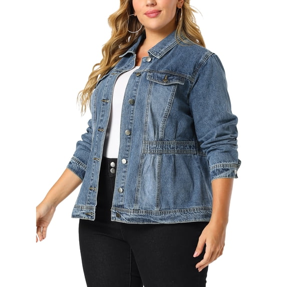 DARING DIVA Women's Plus Size Button Washed Front Loose Jean Jacket 6X Blue