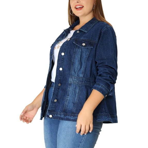 DARING DIVA Women's Plus Size Button Washed Front Loose Jean Jacket 6X Dark Blue