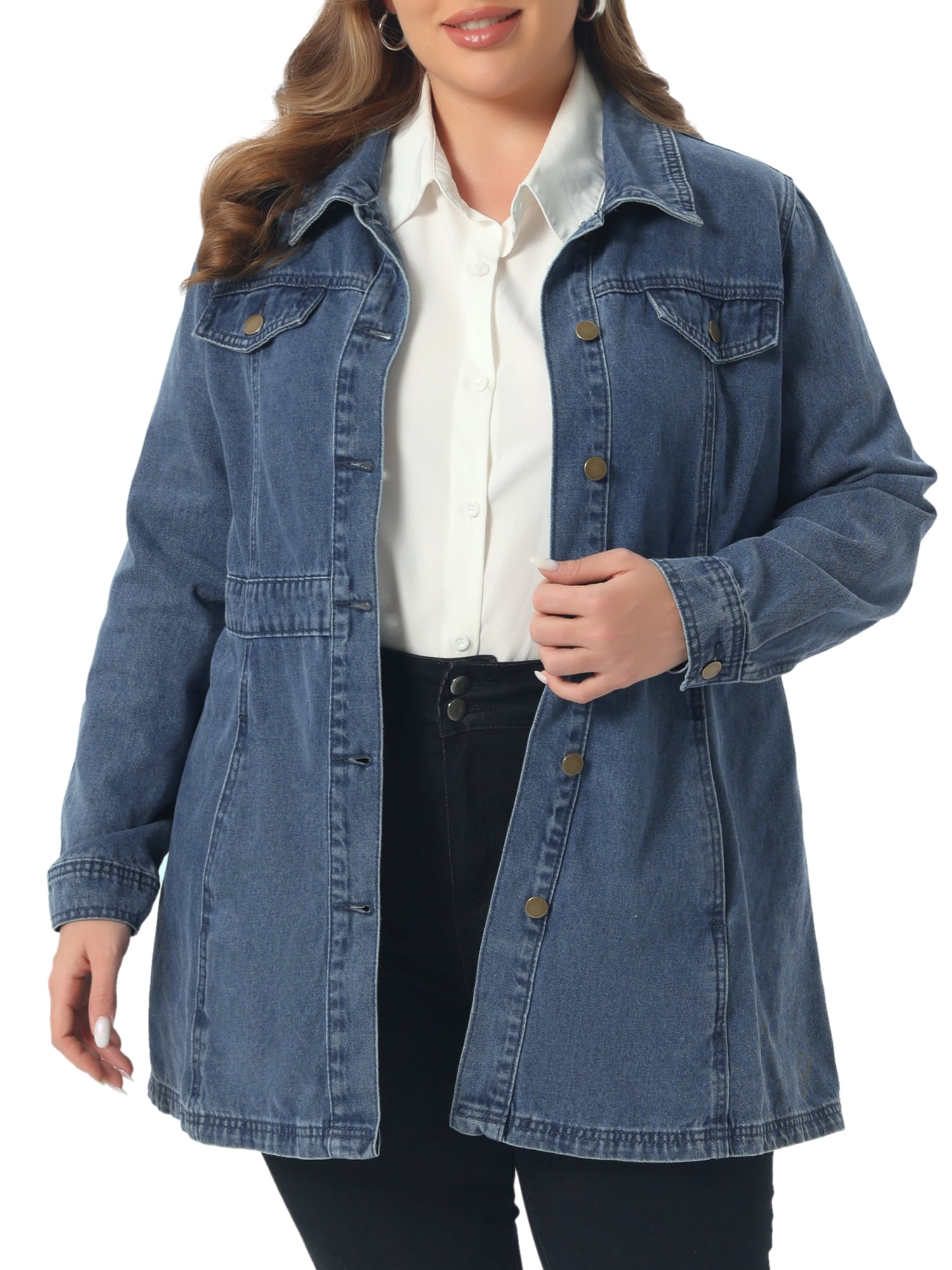 DARING DIVA Women's Plus Size Buttons Long Sleeve Jean Jackets 1X Gray Blue