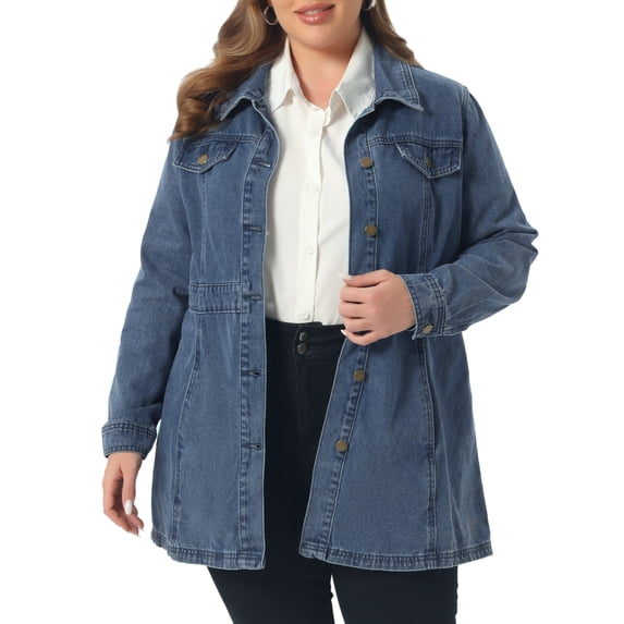 DARING DIVA Women's Plus Size Buttons Long Sleeve Jean Jackets 2X Gray Blue