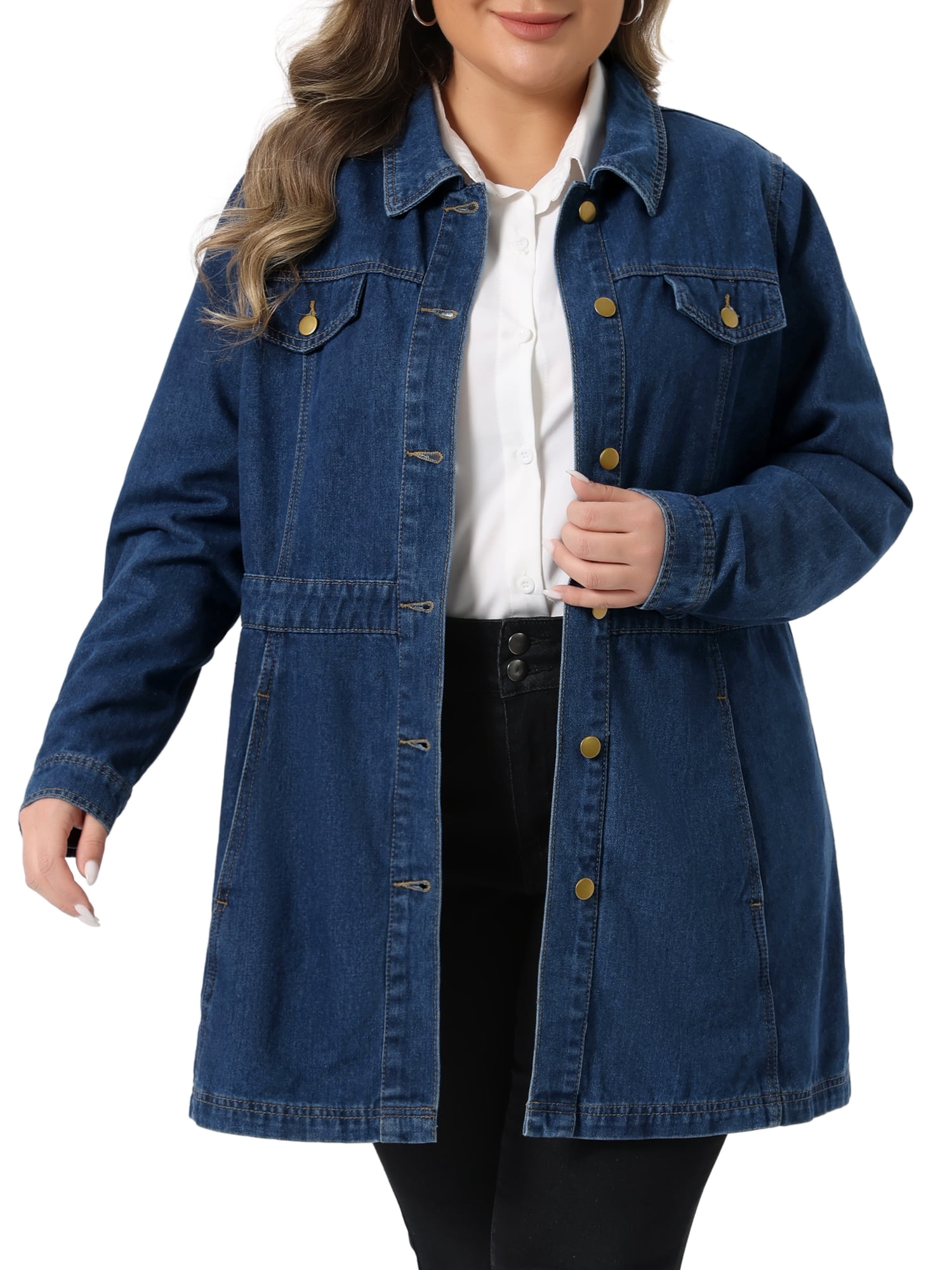 DARING DIVA Women's Plus Size Buttons Long Sleeve Jean Jackets 4X Dark Blue