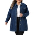 thumbnail image 1 of DARING DIVA Women's Plus Size Buttons Long Sleeve Jean Jackets 4X Dark Blue, 1 of 6