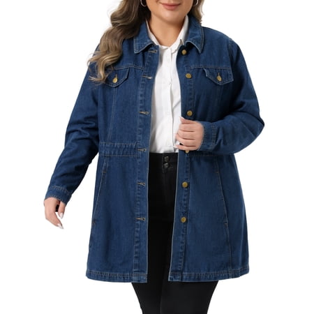 DARING DIVA Women's Plus Size Buttons Long Sleeve Jean Jackets 4X Dark Blue